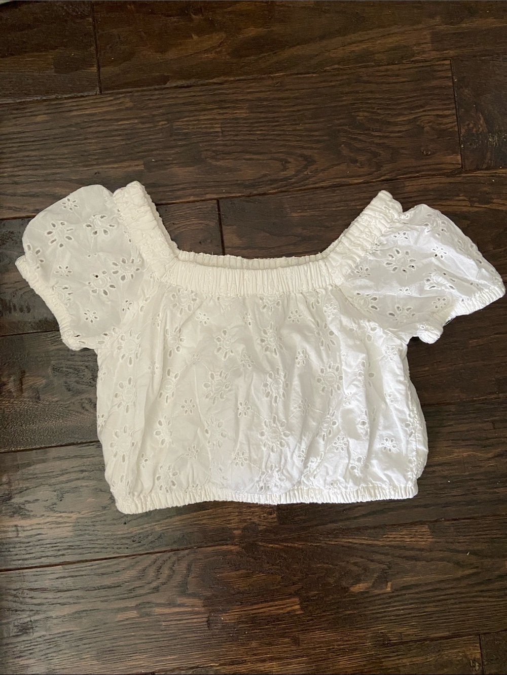 GAP Kids White Eyelet Off-Shoulder Crop Top Size L